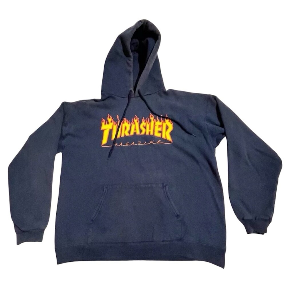 Vintage Thrasher Magazine Skateboarding Sweatshirt Flames Hoodie Mens Medium